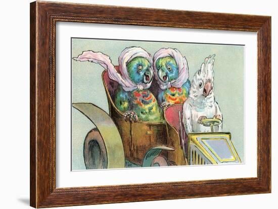 Cockatoo Driving Parrots-null-Framed Art Print