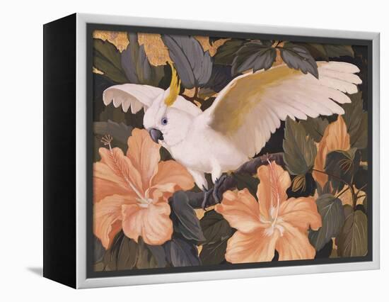 Cockatoos and Pink Hibiscus-Jesse Arms Botke-Framed Stretched Canvas