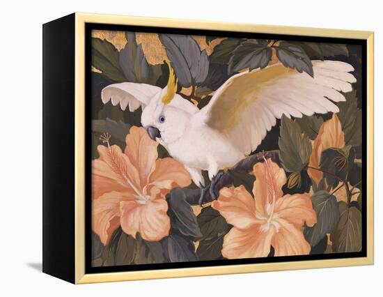 Cockatoos and Pink Hibiscus-Jesse Arms Botke-Framed Stretched Canvas
