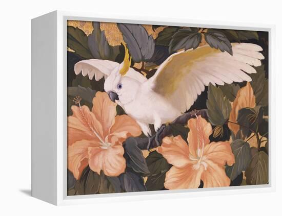 Cockatoos and Pink Hibiscus-Jesse Arms Botke-Framed Stretched Canvas