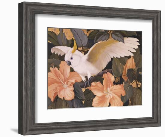 Cockatoos and Pink Hibiscus-Jesse Arms Botke-Framed Art Print