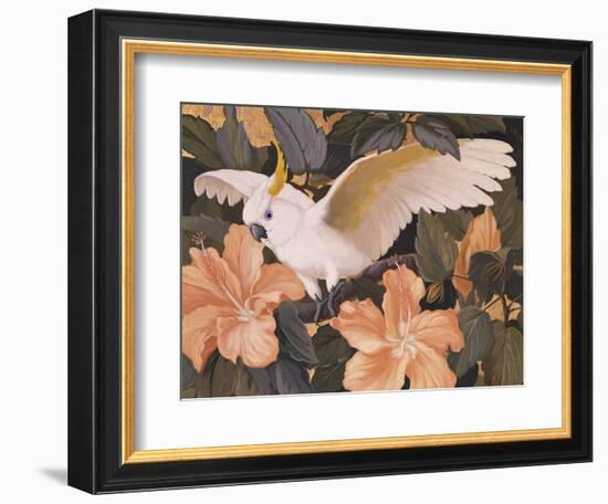 Cockatoos and Pink Hibiscus-Jesse Arms Botke-Framed Art Print