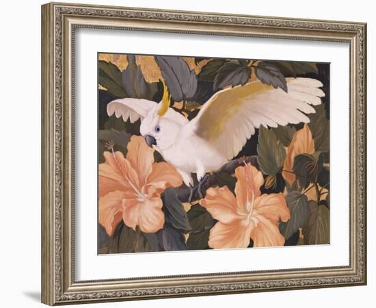 Cockatoos and Pink Hibiscus-Jesse Arms Botke-Framed Art Print