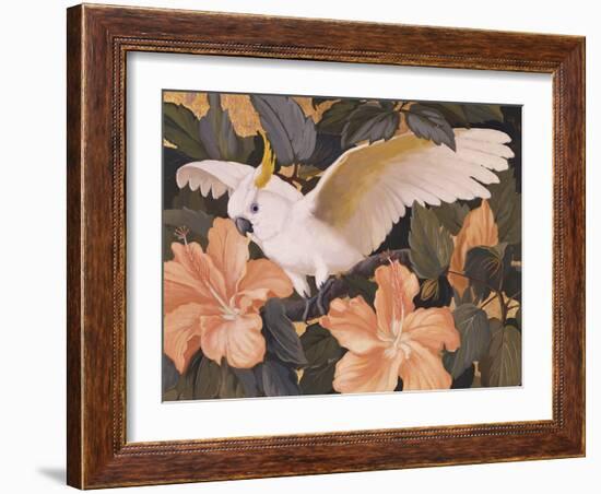 Cockatoos and Pink Hibiscus-Jesse Arms Botke-Framed Art Print