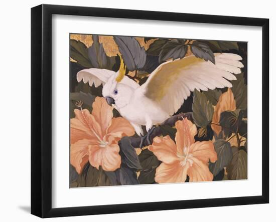 Cockatoos and Pink Hibiscus-Jesse Arms Botke-Framed Art Print