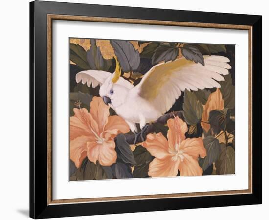 Cockatoos and Pink Hibiscus-Jesse Arms Botke-Framed Art Print