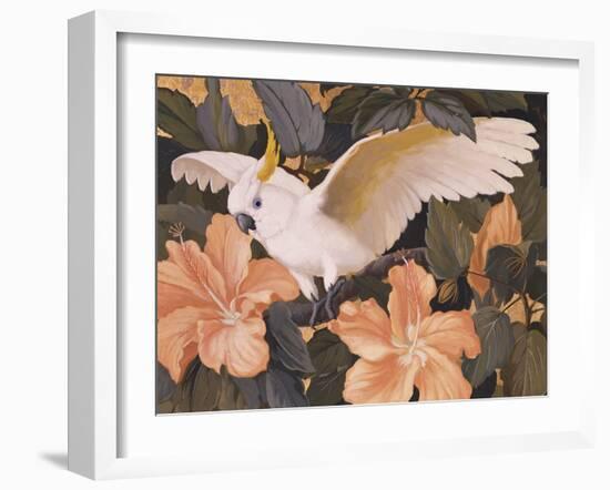 Cockatoos and Pink Hibiscus-Jesse Arms Botke-Framed Art Print