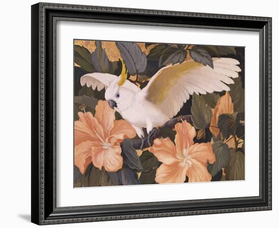 Cockatoos and Pink Hibiscus-Jesse Arms Botke-Framed Art Print