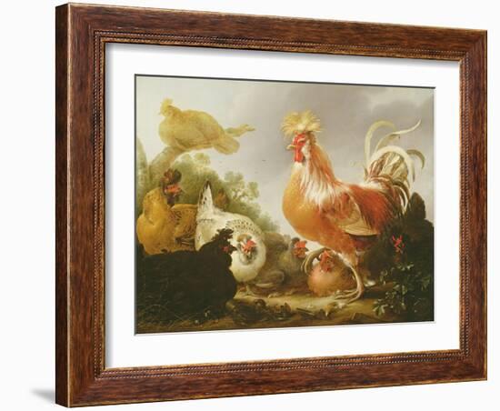 Cockerel and Hens in a Landscape, 1649-Gysbert Hondecoeter-Framed Giclee Print