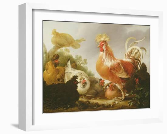 Cockerel and Hens in a Landscape, 1649-Gysbert Hondecoeter-Framed Giclee Print