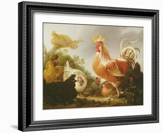 Cockerel and Hens in a Landscape, 1649-Gysbert Hondecoeter-Framed Giclee Print