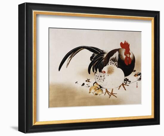 Cockerel, Hen and Chicks, 1892-Hashiguchi Goyo-Framed Giclee Print
