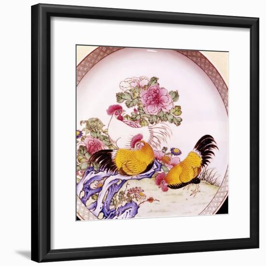 Cockerels, Famille Rose Enamel Porcelain Plate, Ch'Ieh Lung, 1736-1795-Unknown-Framed Giclee Print
