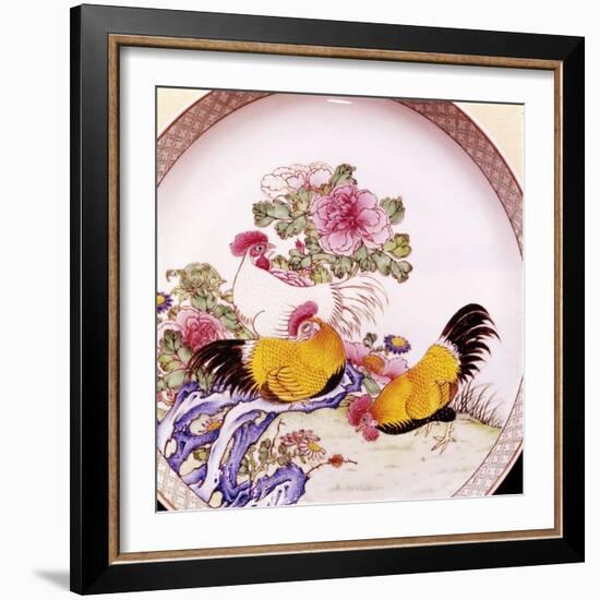 Cockerels, Famille Rose Enamel Porcelain Plate, Ch'Ieh Lung, 1736-1795-Unknown-Framed Giclee Print