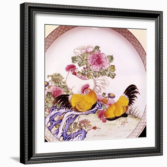 Cockerels, Famille Rose Enamel Porcelain Plate, Ch'Ieh Lung, 1736-1795-Unknown-Framed Giclee Print