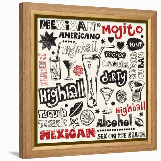 Cocktail Doodles, Hand Drawn Design Elements-Andriy Zholudyev-Framed Stretched Canvas