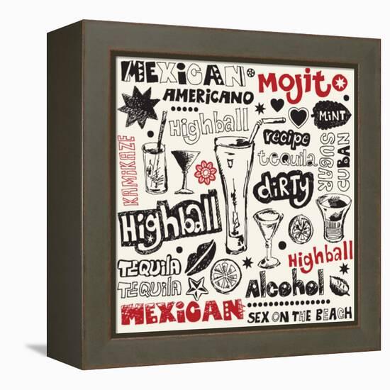 Cocktail Doodles, Hand Drawn Design Elements-Andriy Zholudyev-Framed Stretched Canvas