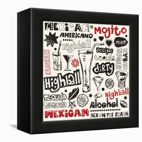 Cocktail Doodles, Hand Drawn Design Elements-Andriy Zholudyev-Framed Stretched Canvas