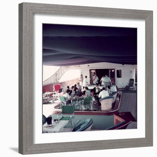 Cocktail Party on Deck of Famous Yacht 'Christina O' Owned by Shipping Magnate Aristotle Onassis-Dmitri Kessel-Framed Photographic Print