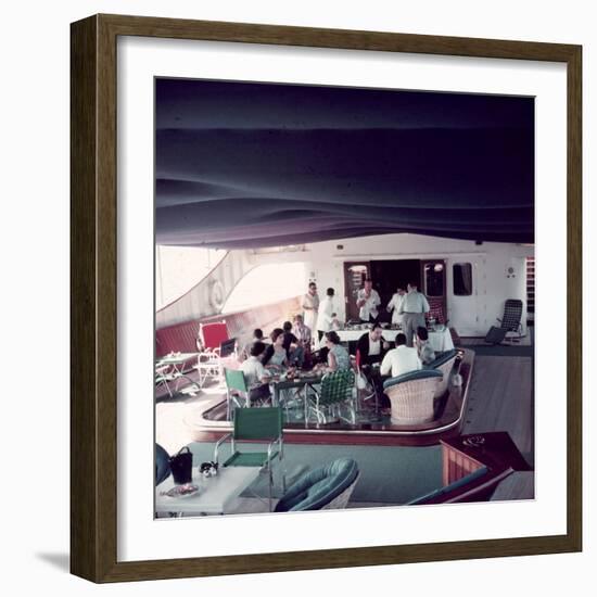 Cocktail Party on Deck of Famous Yacht 'Christina O' Owned by Shipping Magnate Aristotle Onassis-Dmitri Kessel-Framed Photographic Print