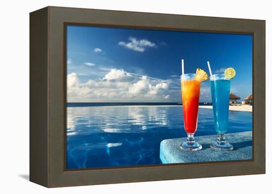 Cocktails Near The Swimming Pool-haveseen-Framed Premier Image Canvas