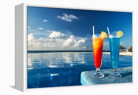 Cocktails Near The Swimming Pool-haveseen-Framed Premier Image Canvas