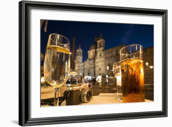 Cocktails on a Restaurant Table, Piazza Navona, Rome, Lazio, Italy, Europe-Ben Pipe-Framed Photographic Print