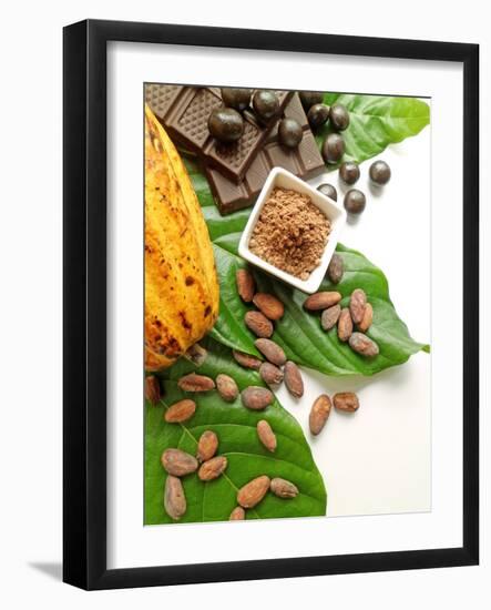 Cocoa Pod With Cocoa Beans, Powder, And Chocolates-vd808bs-Framed Photographic Print