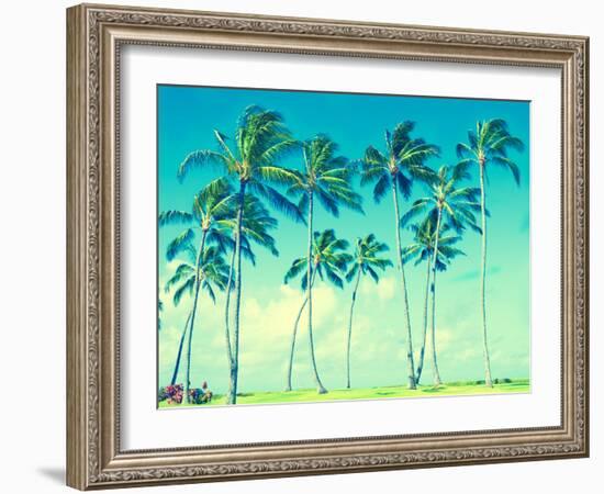 Coconut Palm Trees in Hawaii (Vintage Style)-EllenSmile-Framed Photographic Print
