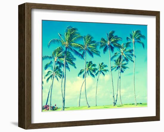 Coconut Palm Trees in Hawaii (Vintage Style)-EllenSmile-Framed Photographic Print