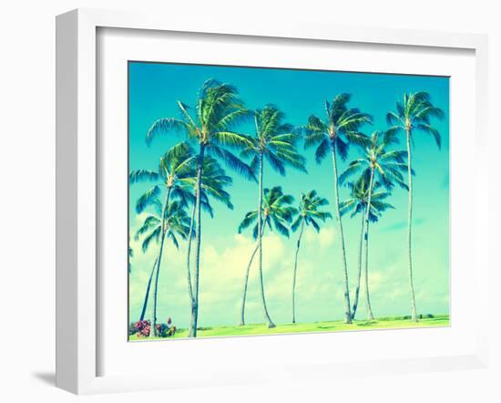 Coconut Palm Trees in Hawaii (Vintage Style)-EllenSmile-Framed Photographic Print