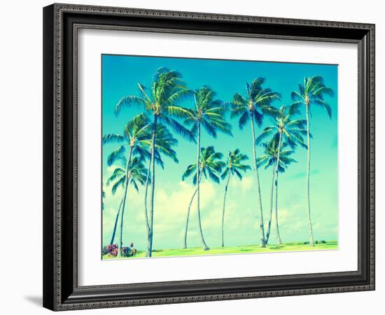 Coconut Palm Trees in Hawaii (Vintage Style)-EllenSmile-Framed Photographic Print