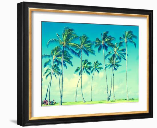 Coconut Palm Trees in Hawaii (Vintage Style)-EllenSmile-Framed Photographic Print