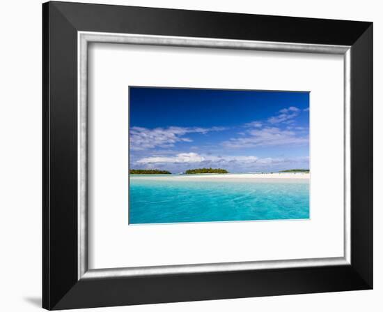 Coconut palm trees line the beach on One Foot Island, Aitutaki, Cook Islands, South Pacific Islands-Michael Nolan-Framed Photographic Print