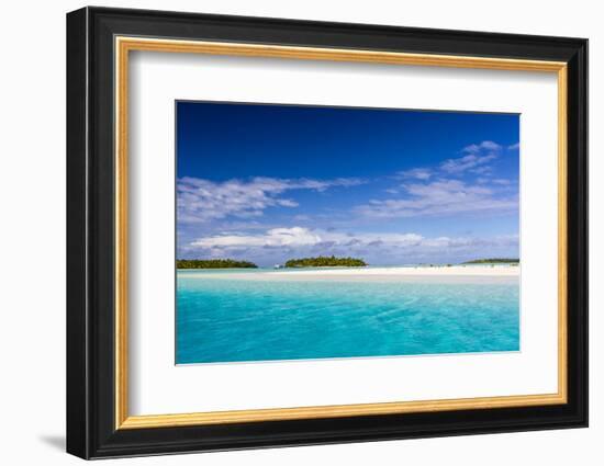 Coconut palm trees line the beach on One Foot Island, Aitutaki, Cook Islands, South Pacific Islands-Michael Nolan-Framed Photographic Print