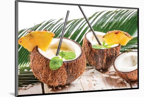 Coconut Pinacolada & Palm Leaf-null-Mounted Art Print