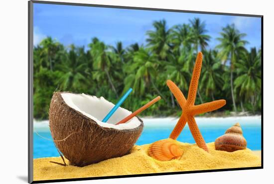 Coconut with Straws Starfish and Shells-paulista-Mounted Photographic Print