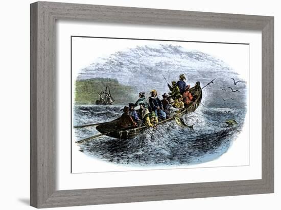 Cod Fishermen in a Small Boat Off the New England Coast-null-Framed Giclee Print