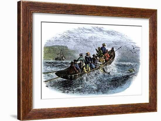 Cod Fishermen in a Small Boat Off the New England Coast-null-Framed Giclee Print