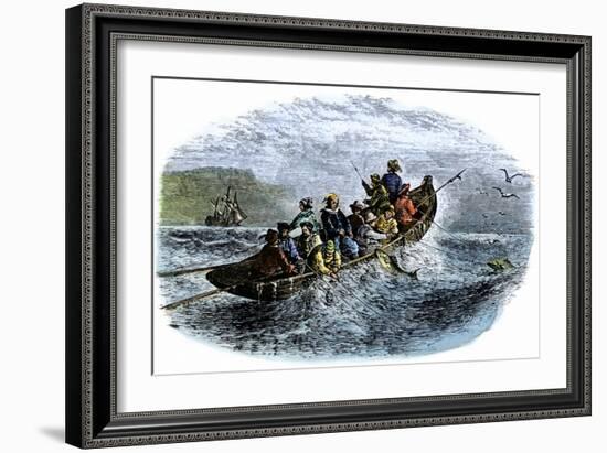 Cod Fishermen in a Small Boat Off the New England Coast-null-Framed Giclee Print