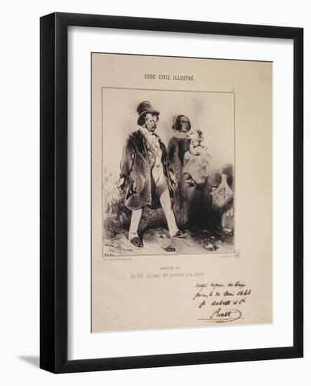 Code Civil Illustre, Article 213, the Husband Shall Protect His Wife-Henry Monnier-Framed Giclee Print