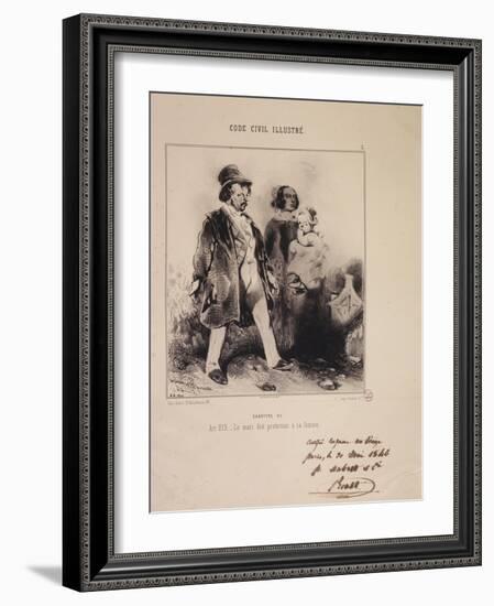 Code Civil Illustre, Article 213, the Husband Shall Protect His Wife-Henry Monnier-Framed Giclee Print