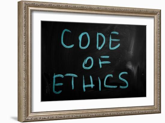 "Code of Ethics" Handwritten with White Chalk on a Blackboard-Krasimira Nevenova-Framed Art Print