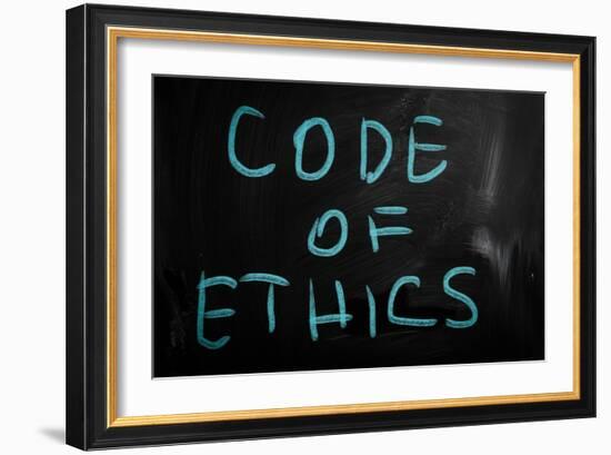 "Code of Ethics" Handwritten with White Chalk on a Blackboard-Krasimira Nevenova-Framed Art Print