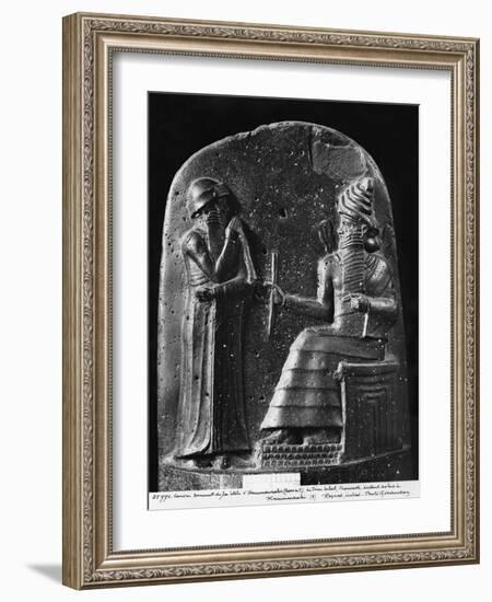 Code of Hammurabi, the God Shamash Dictating Laws to Hammurabi, King of Babylon, Susa, c.1750 BC-Mesopotamian-Framed Giclee Print