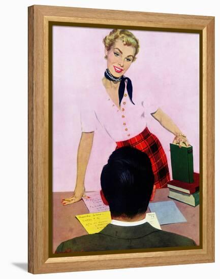Coed's Delight - Saturday Evening Post "Men at the Top", October 21, 1950 pg.27-Coby Whitmore-Framed Premier Image Canvas