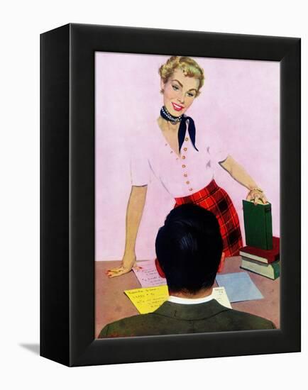 Coed's Delight - Saturday Evening Post "Men at the Top", October 21, 1950 pg.27-Coby Whitmore-Framed Premier Image Canvas