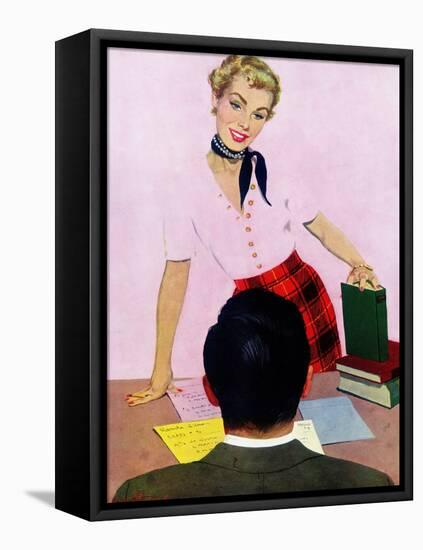 Coed's Delight - Saturday Evening Post "Men at the Top", October 21, 1950 pg.27-Coby Whitmore-Framed Premier Image Canvas