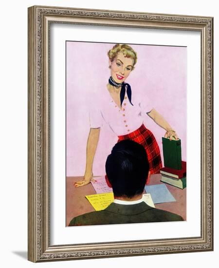 Coed's Delight - Saturday Evening Post "Men at the Top", October 21, 1950 pg.27-Coby Whitmore-Framed Giclee Print