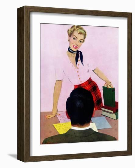 Coed's Delight - Saturday Evening Post "Men at the Top", October 21, 1950 pg.27-Coby Whitmore-Framed Giclee Print